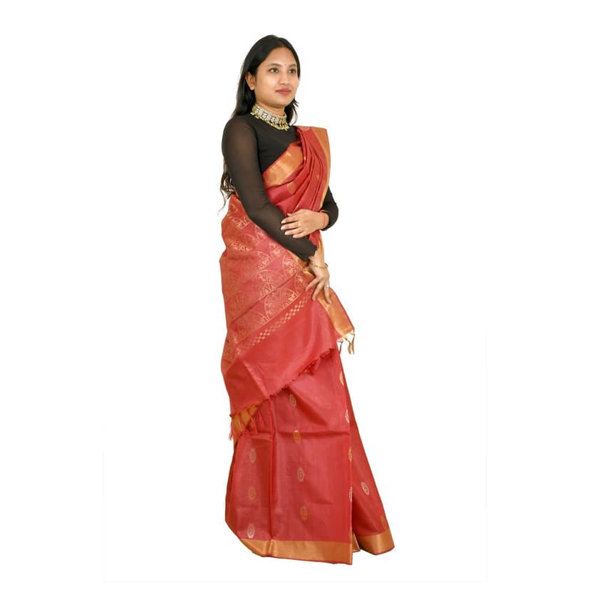 Tribes India Maroon Traditional Handloom Silk Saree with Zari Border view 2