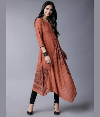 Vishudh Women Polyester Printed A-line Kurti ( Brown )