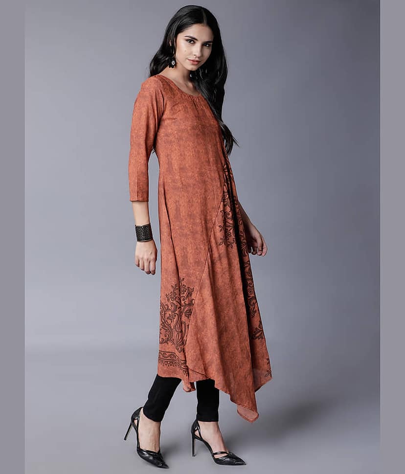 Vishudh Women Polyester Printed A-line Kurti ( Brown ) view 4