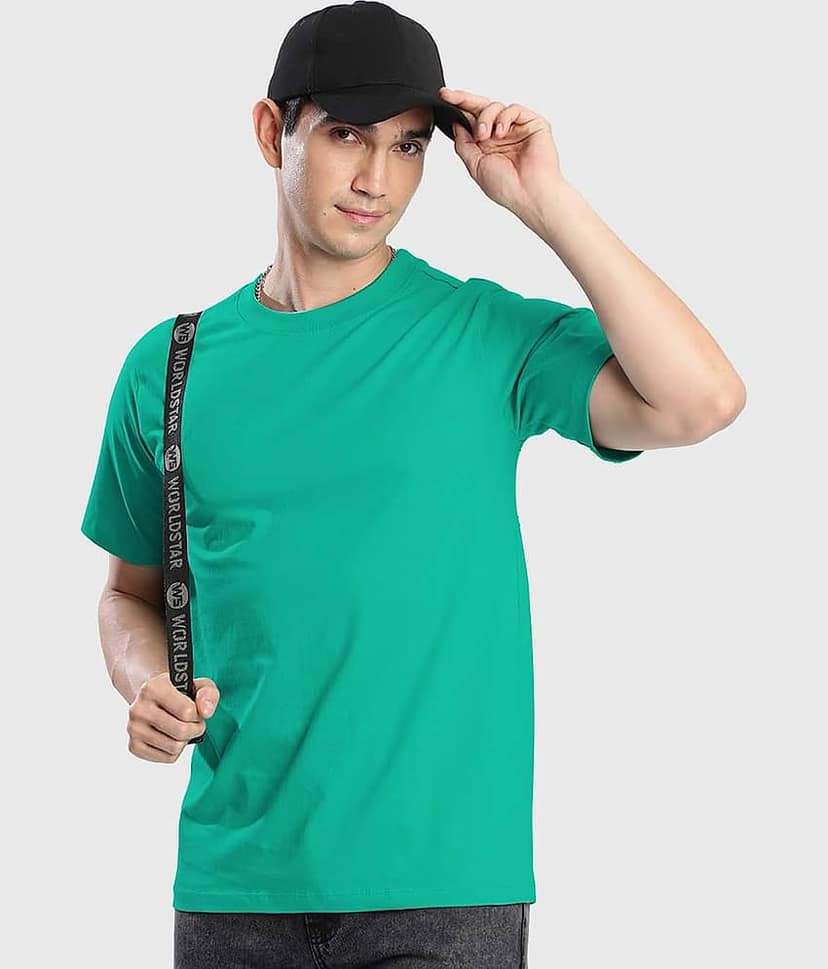 Bene Kleed Men 100% Cotton Regular Fit Solid T-Shirt ( Blue )