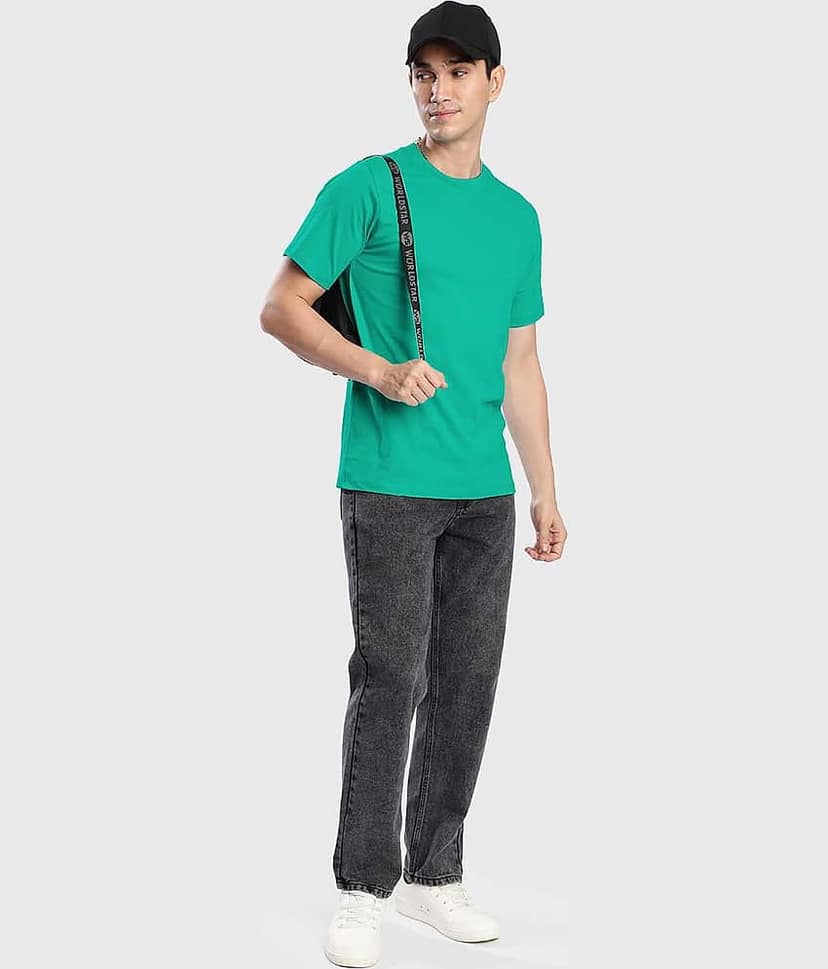 Bene Kleed Men 100% Cotton Regular Fit Solid T-Shirt ( Blue ) view 7