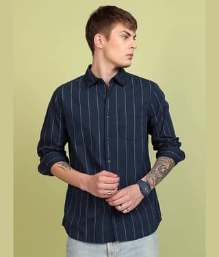 Highlander 100% Cotton Slim Fit Striped Full Sleeves Men's Casual Shirt - Grey ( Pack of 1 )