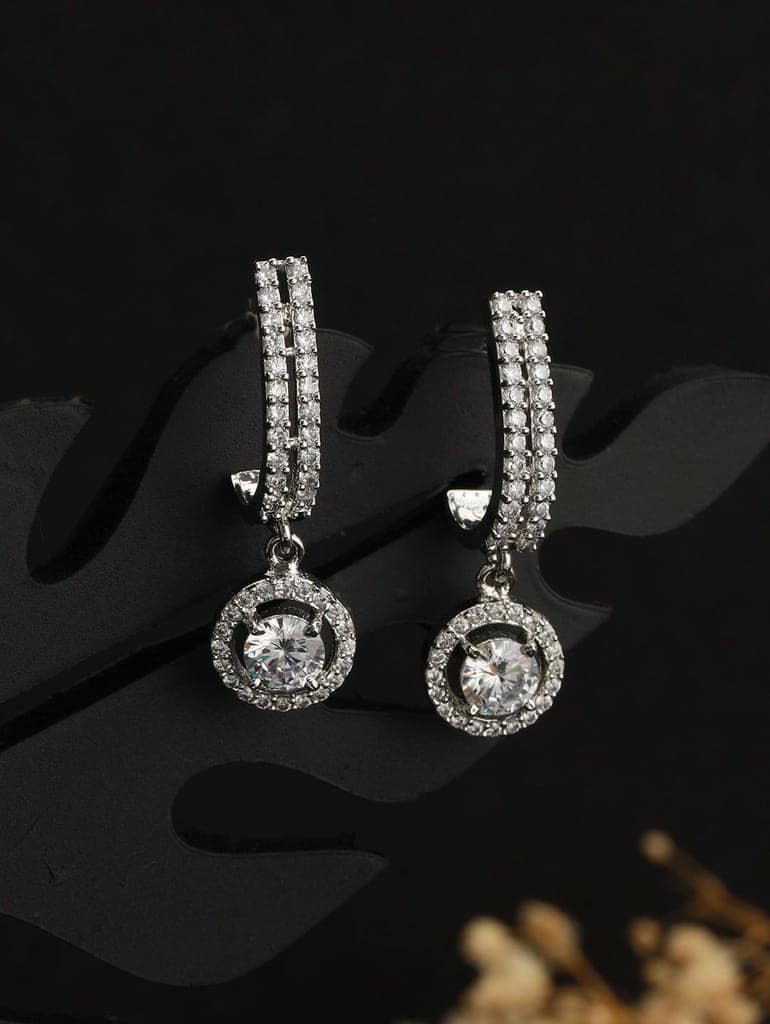 Silver Plated CZ Studded Solitaire Drop Earrings view 3