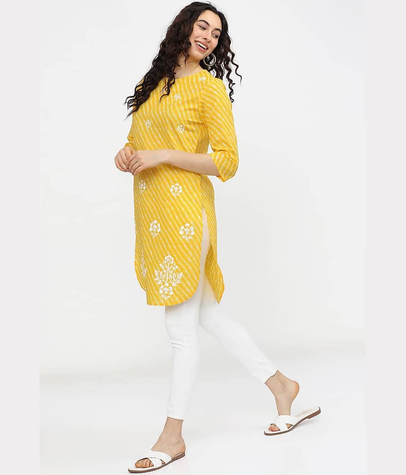 Vishudh Women's Cotton Blend Tunic ( Yellow ) view 5