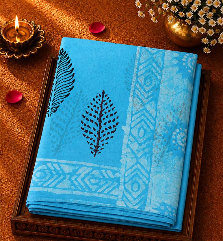Handblock Printed Batik Cotton Saree