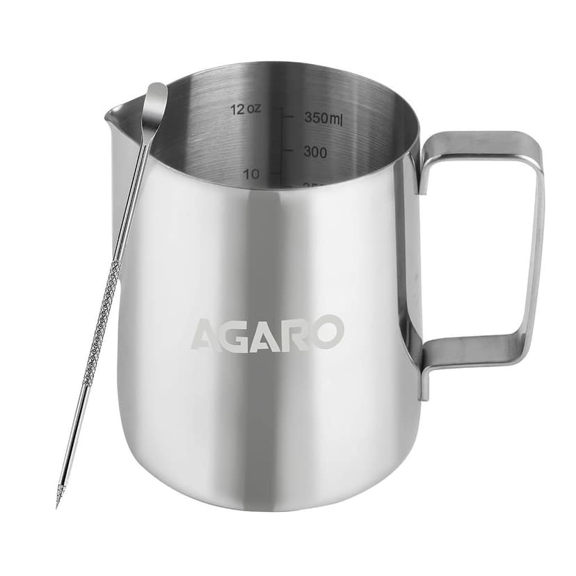 AGARO Milk Frothing Pitcher – 350ml Stainless Steel Coffee Jug with Latte Art Pen | Durable 304 Steel Espresso Pitcher for Milk Frothing, Cappuccino & Barista Tools