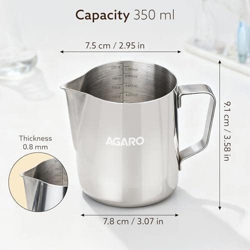 AGARO Milk Frothing Pitcher – 350ml Stainless Steel Coffee Jug with Latte Art Pen | Durable 304 Steel Espresso Pitcher for Milk Frothing, Cappuccino & Barista Tools view 3