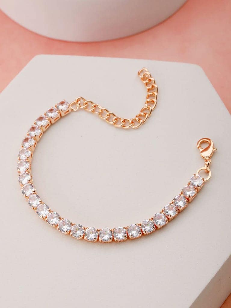 Gold Toned White AD Studded Minimal Tennis Bracelet view 2