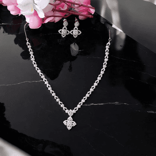 ELLNORA'S Stunning Cubic Zirconia Tennis Necklace and Stud Earrings Set in White Gold Plated 925 Sterling Silver