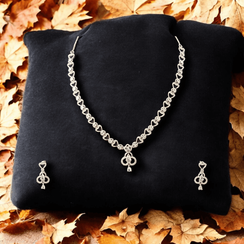 ELLNORA'S Stunning Cubic Zirconia Tennis Necklace and Stud Earrings Set in White Gold Plated 925 Sterling Silver view 3