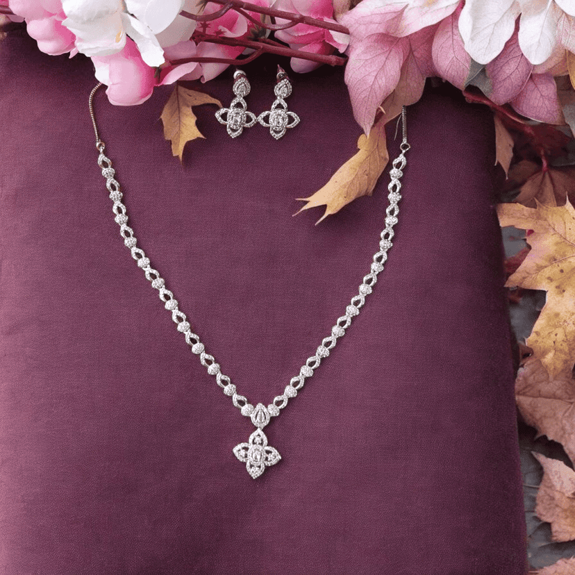 ELLNORA'S Stunning Cubic Zirconia Tennis Necklace and Stud Earrings Set in White Gold Plated 925 Sterling Silver view 6