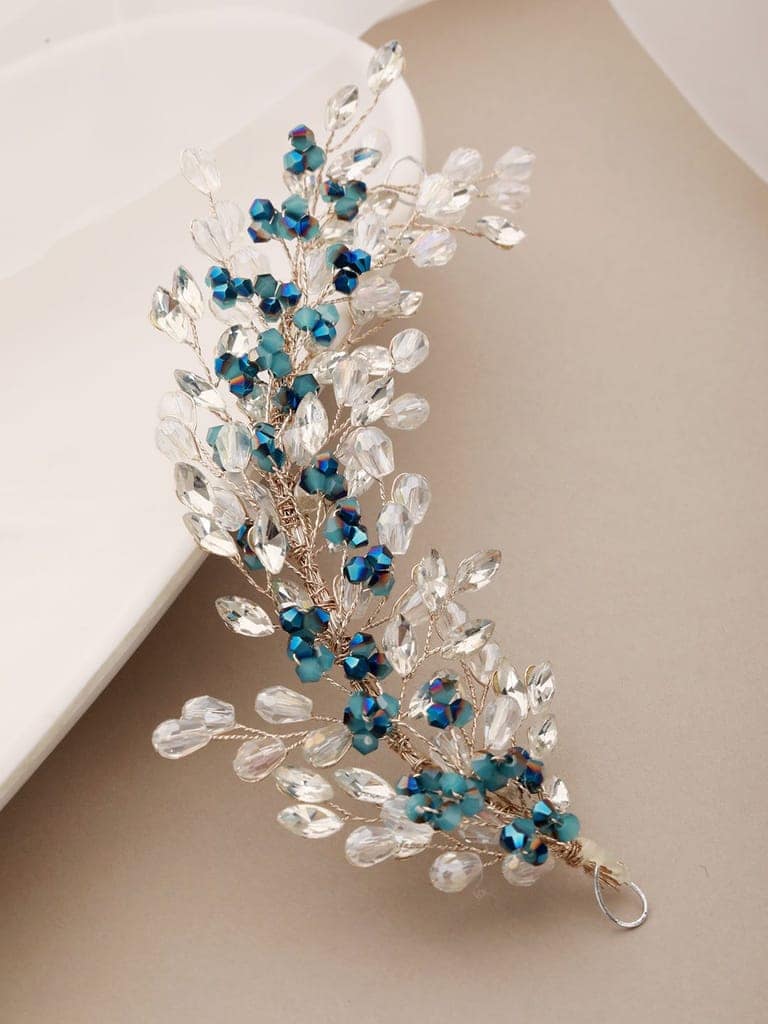 Silver Toned Blue Crystal Beaded Statement Hair Pin view 3
