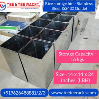 Rice Stainless Steel Storage Bin - 55 Kg Capacity