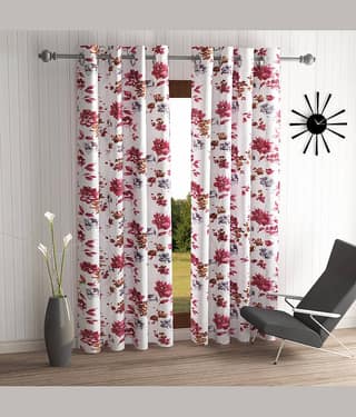 Home Sizzler Set of 2 Window Semi-Transparent Eyelet Polyester Maroon Curtains ( 274 x 116 cm )