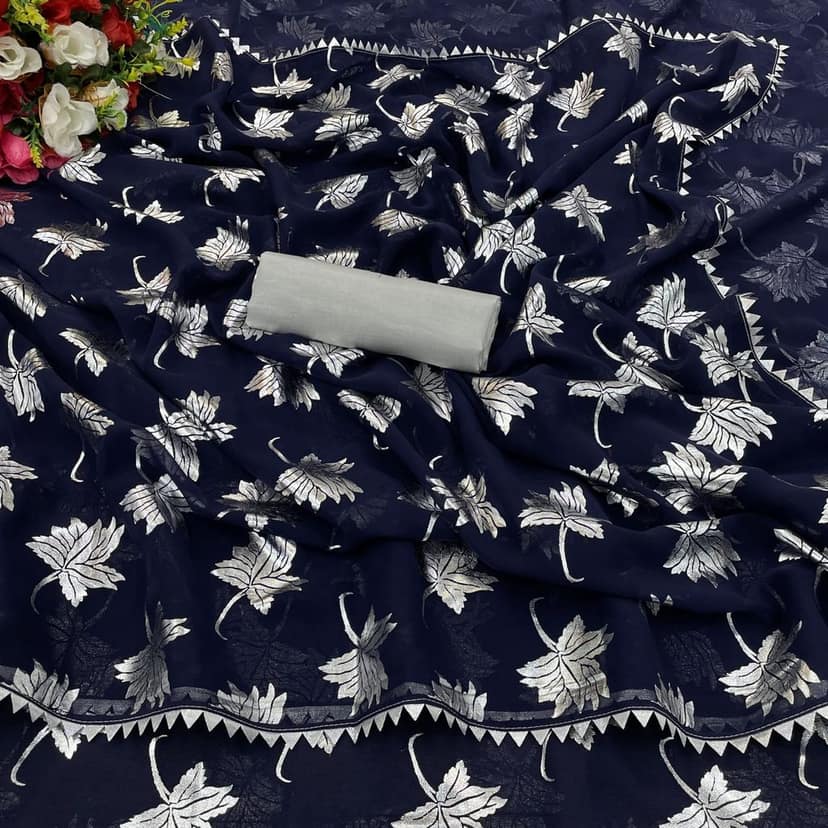 Latest Design Silver Foil Printed Georgette Saree view 2