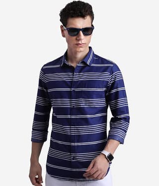 Ketch 100% Cotton Regular Fit Striped Full Sleeves Men's Casual Shirt - Blue ( Pack of 1 )