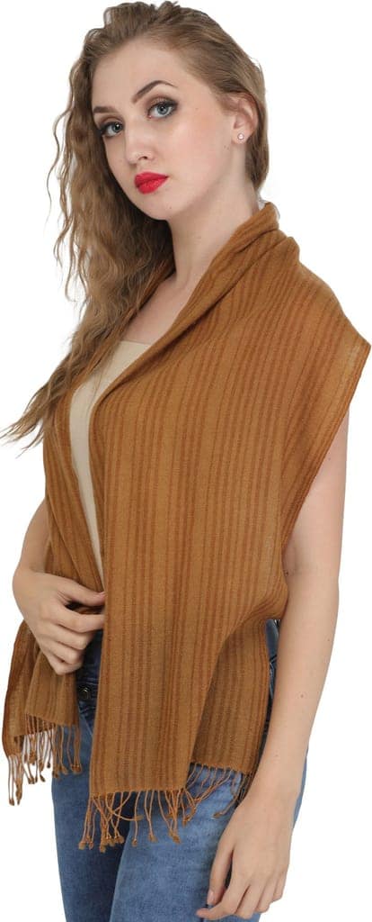 Tobacco-Brown Scarf from Nepal with Woven Stripes view 2