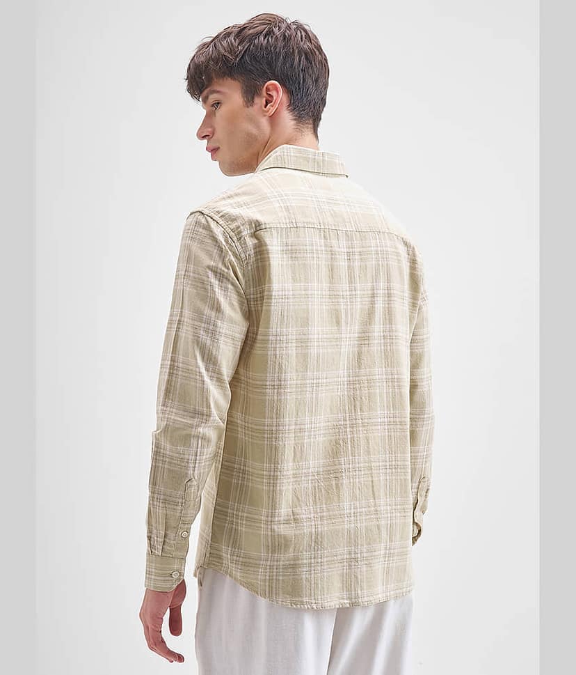 Highlander 100% Cotton Relaxed Fit Checks Full Sleeves Men's Casual Shirt - Beige ( Pack of 1 ) view 2