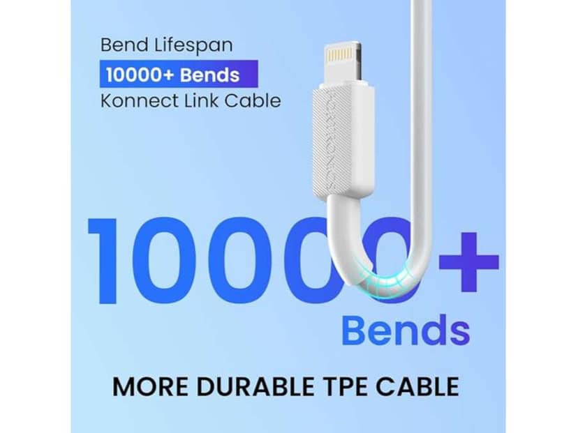 Portronics Konnect Link CL Type C to 8PIN Cable with 3A Output, 480Mbps Data Sync, 1M Length Compatible with iPhone, iPad, Macbook, iMac & Airpods - White view 3
