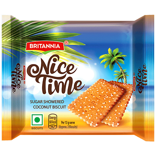 Britannia Nice Time Coconut Biscuits - Sprinkled With Sugar Crystals, Crispy, 300 g Pouch