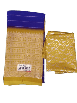 Yellow and Blue Traditional Saree With Blouse Piece