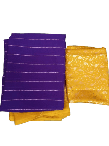 Yellow and Blue Traditional Saree With Blouse Piece view 3