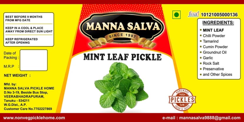 Manna Salva Pickles- MintLeaf Pickle - Veg Pickle view 5