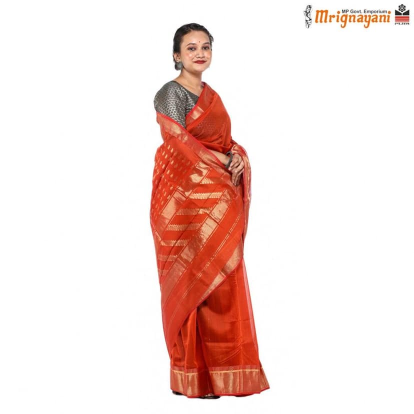 HANDLOOM MAHESHWARI SILK SAREE WITH BLOUSE (SKU - 3S0109030422, Saree- 1259) view 3