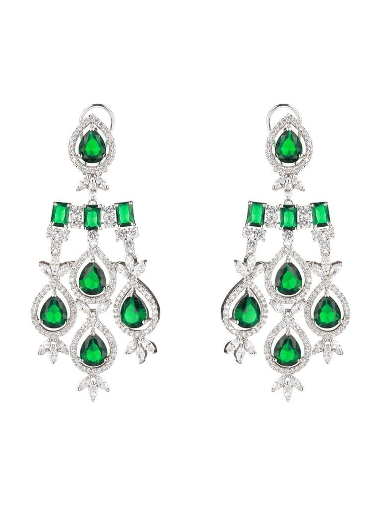 White Rhodium Silver Plated Green CZ Stone Studded jewellery Set view 10