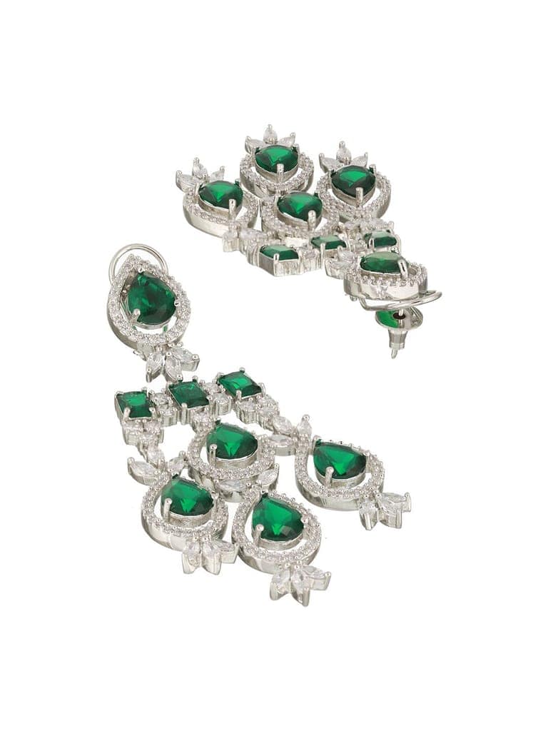 White Rhodium Silver Plated Green CZ Stone Studded jewellery Set view 6