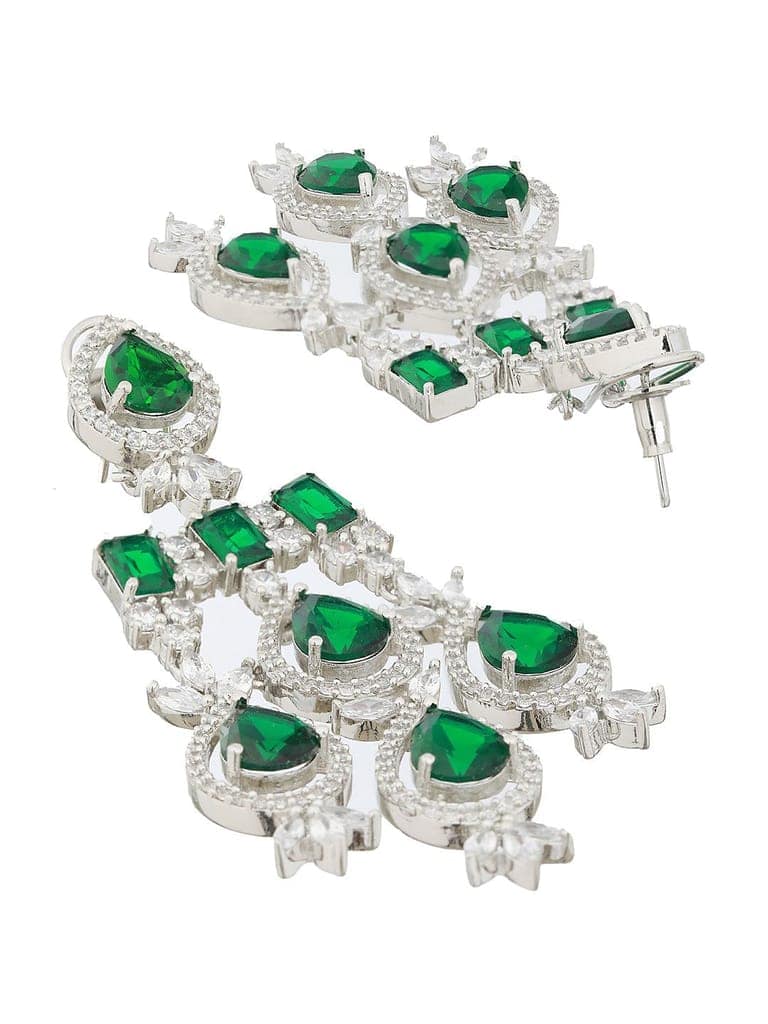White Rhodium Silver Plated Green CZ Stone Studded jewellery Set view 8