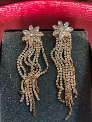 Gold Flower Rhinestone Chandelier Earrings for Women, Statement Bridal Wedding Prom Long Tassel Dangle Earrings, Party Jewelry Accessories