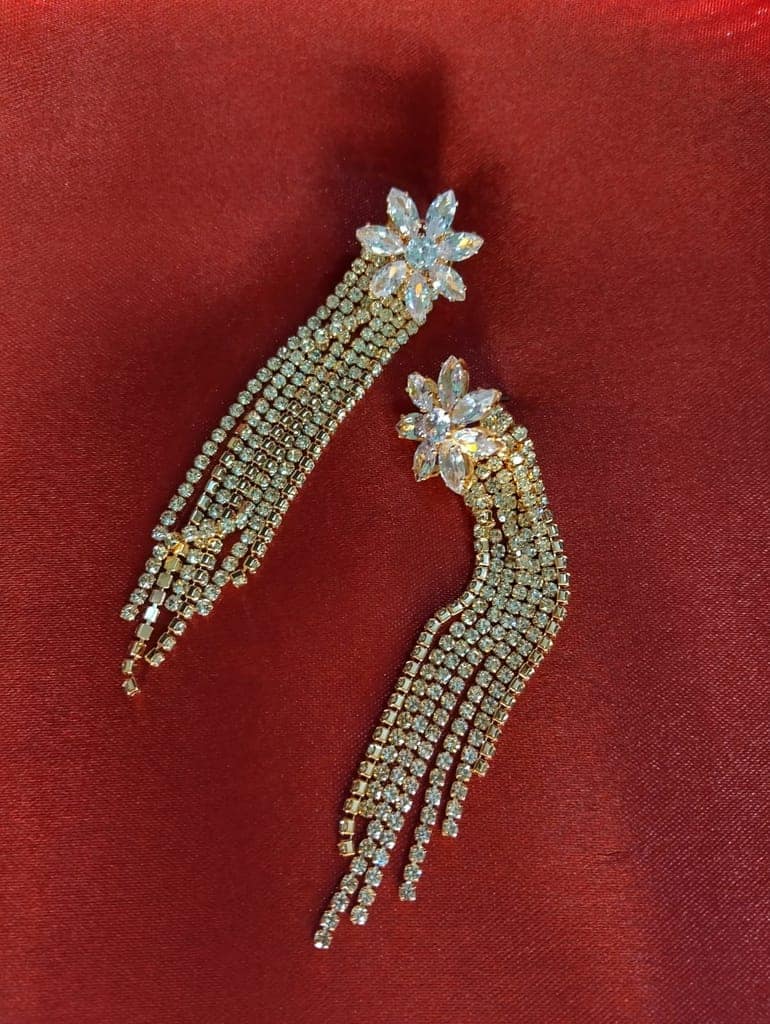 Gold Flower Rhinestone Chandelier Earrings for Women, Statement Bridal Wedding Prom Long Tassel Dangle Earrings, Party Jewelry Accessories view 2