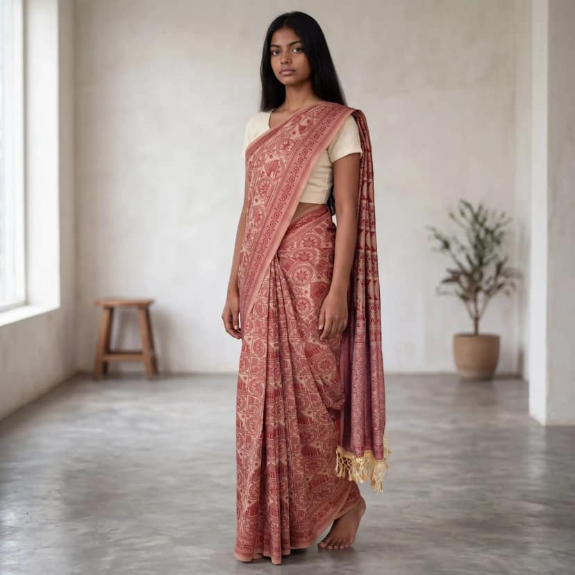Sambalpuri Baandha Ikat Cotton Saree in Maroon, with Blouse view 2