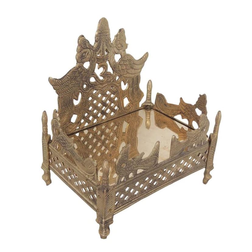 Handcrafted Brass Singhasan for God Idol | Antique Finish Mandir Decor, Height : 8.5 Inch (ZMAS110 E) view 3