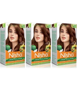 Nisha Creme Hair Color 4.0 Natural Brown 120g Pack of 3, Permanent Hair Colour, No Ammonia, 100% Grey Coverage