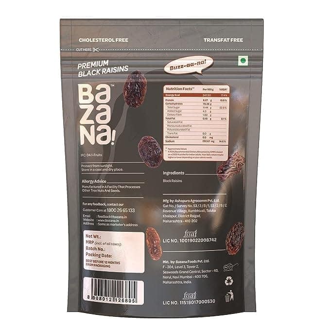 Bazana Premium Black Raisins 210g - Delicious & Healthy Snack, High in Antioxidants | Kali Kishmish Munakka Dry Fruits- Pack of 1 view 2