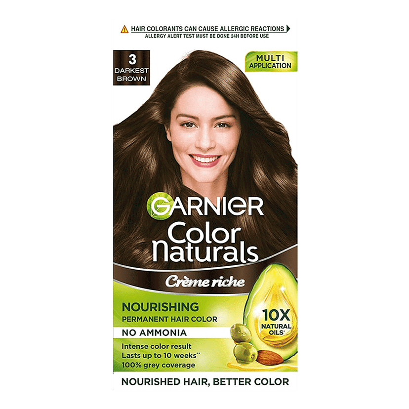 Garnier Color Naturals Crème Hair Colour, 70 Ml + 60 G Shade 3, Darkest Brown