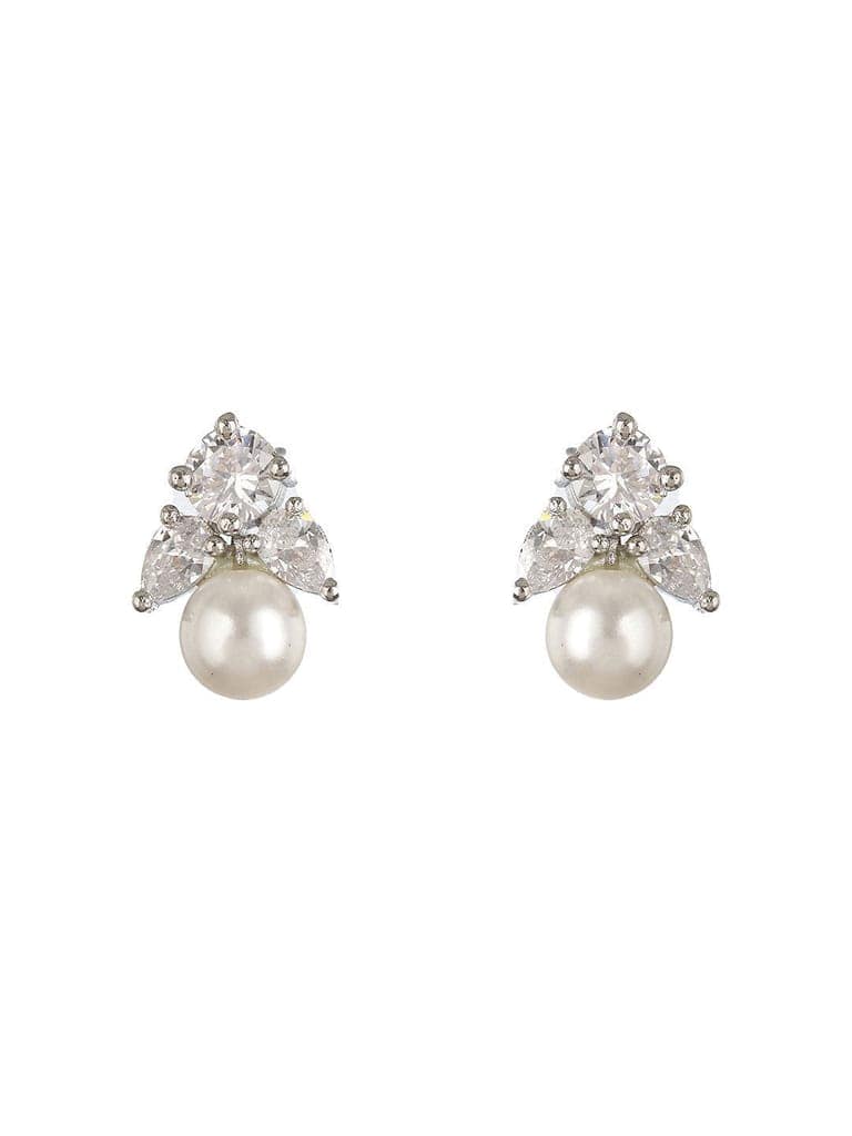 Silver Toned CZ & Pearl Studded Solitaire Minimal Studds earrings view 4