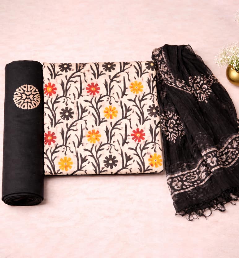 Handcrafted Batik Print Unstitched 3-Piece Suit Set