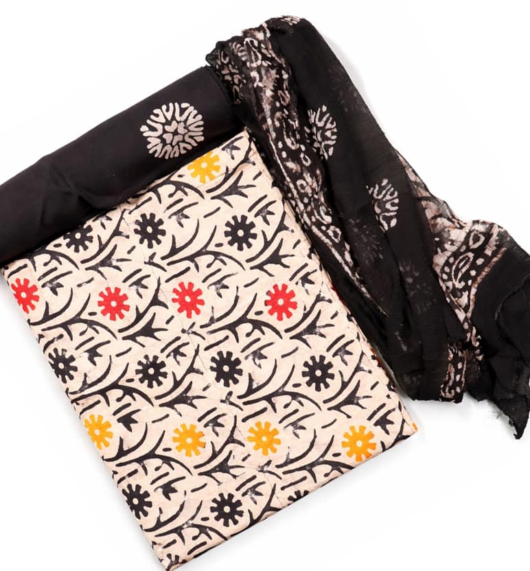 Handcrafted Batik Print Unstitched 3-Piece Suit Set view 2