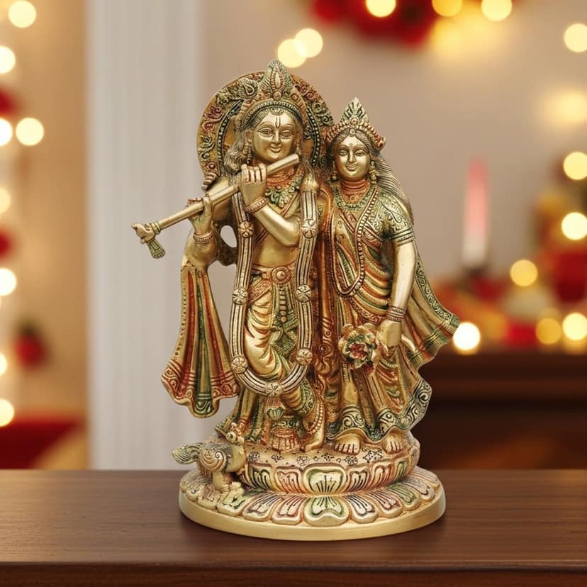 Brass Radha Krishna Statue - Decorative Brass Idol, Height : 11.5 Inch (BSMAS688 B)
