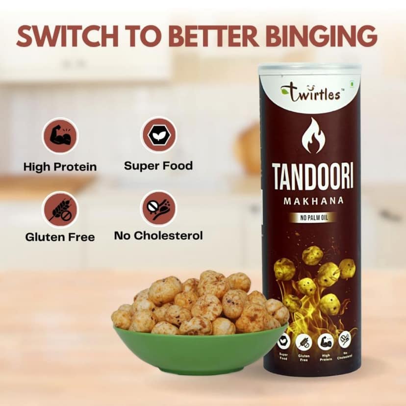 Twirtles Makhana Pack of 3 - Mint, Tandoori, Himalayan Salt (3 x 75g) Rich in Fiber and Protein - 225 gm - Three individual packs view 4