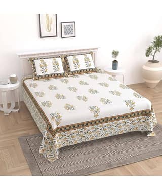 Uniqchoice Cotton Floral King Size Bedsheet With 2 Pillow Covers - Multicolor