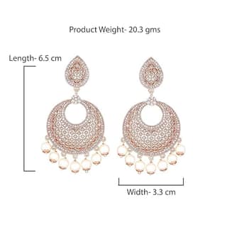 "Stunning Cubic Zirconia Chandbali Earrings with Pearls in Rose Gold Plating"