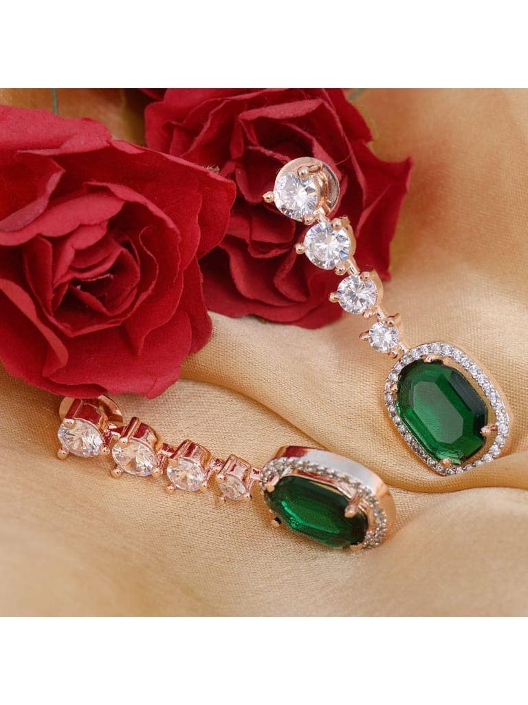 Bottle green drop earrings diamond studded view 2