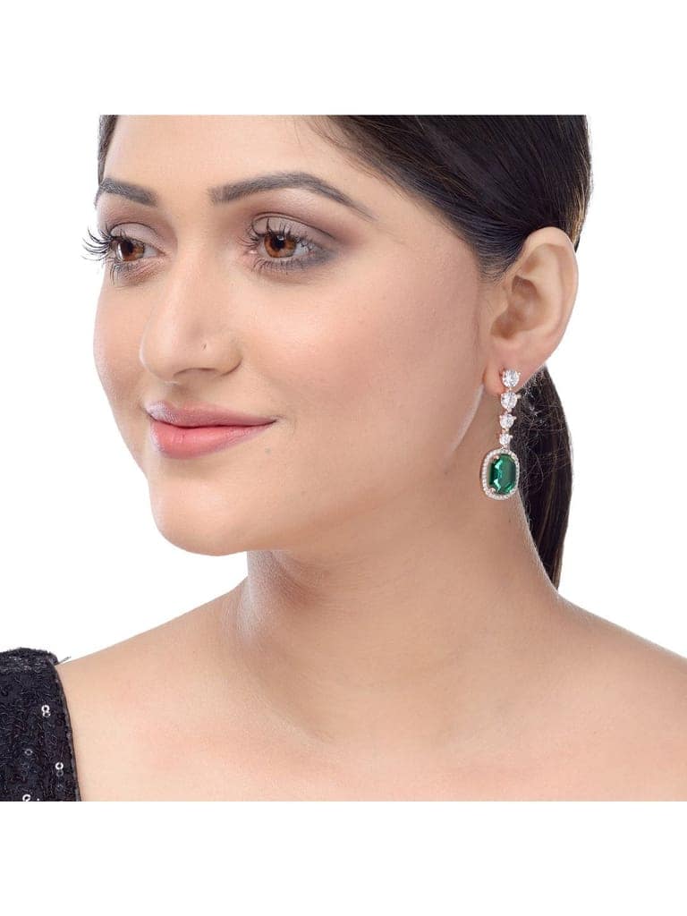Bottle green drop earrings diamond studded view 5