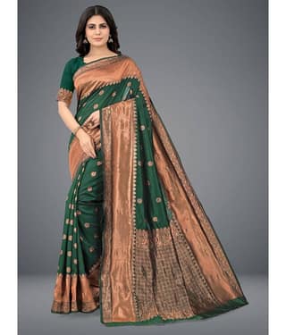 Om Shantam Sarees Art Silk Embellished Saree With Unstitched Blouse Piece ( Green )