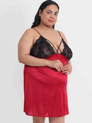 Klamotten Women's Plus Size Sexy Babydoll Dress With Lace for Honeymoon BB39M