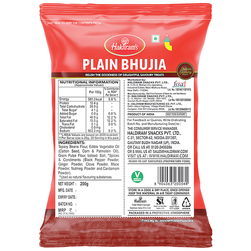 Haldirams Namkeen - Bhujia Plain (Del), 200 G Pouch view 2